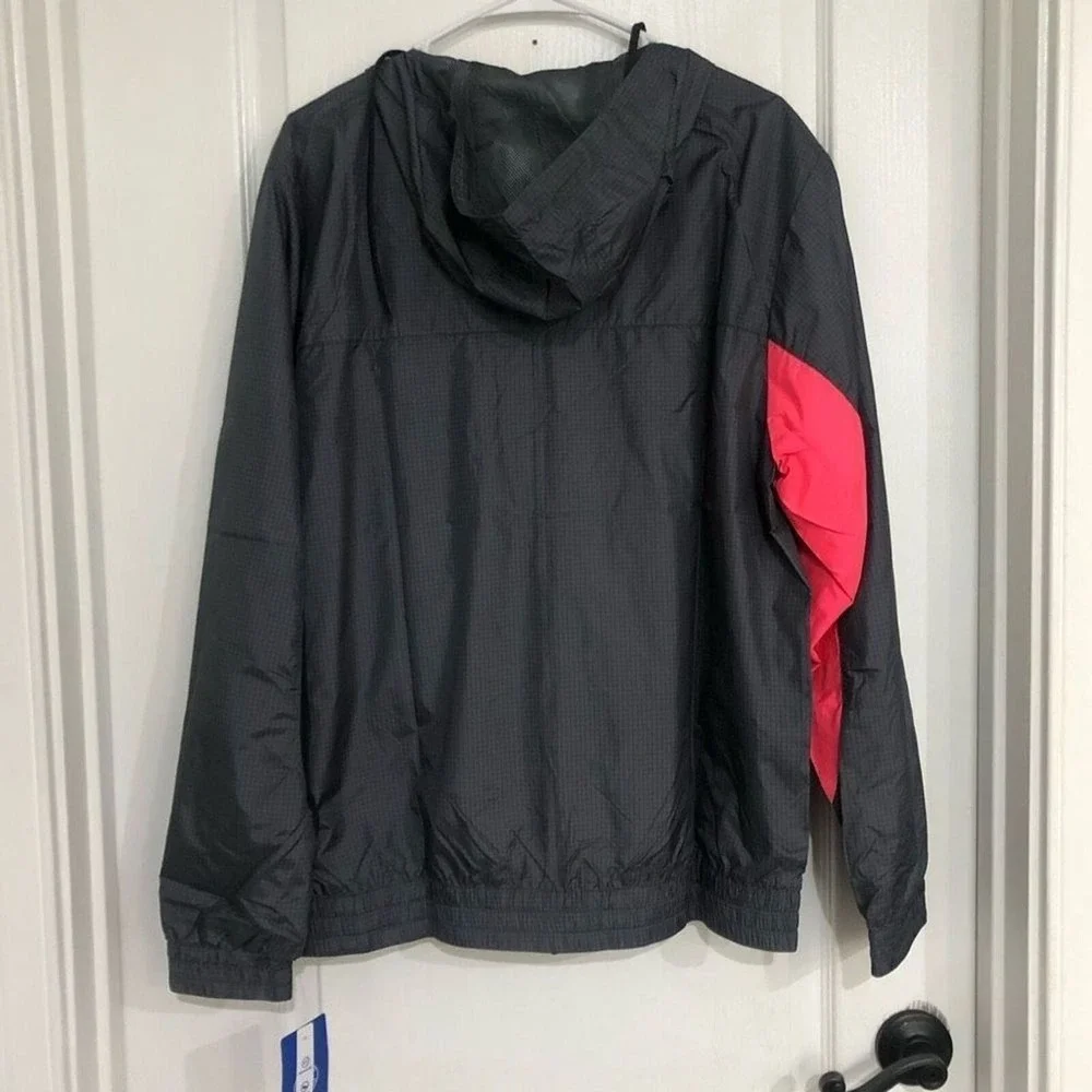 Hurley Mens Windbreaker Jacket Grey‎ Black Neon Pink Ripstop Hooded Size Medium